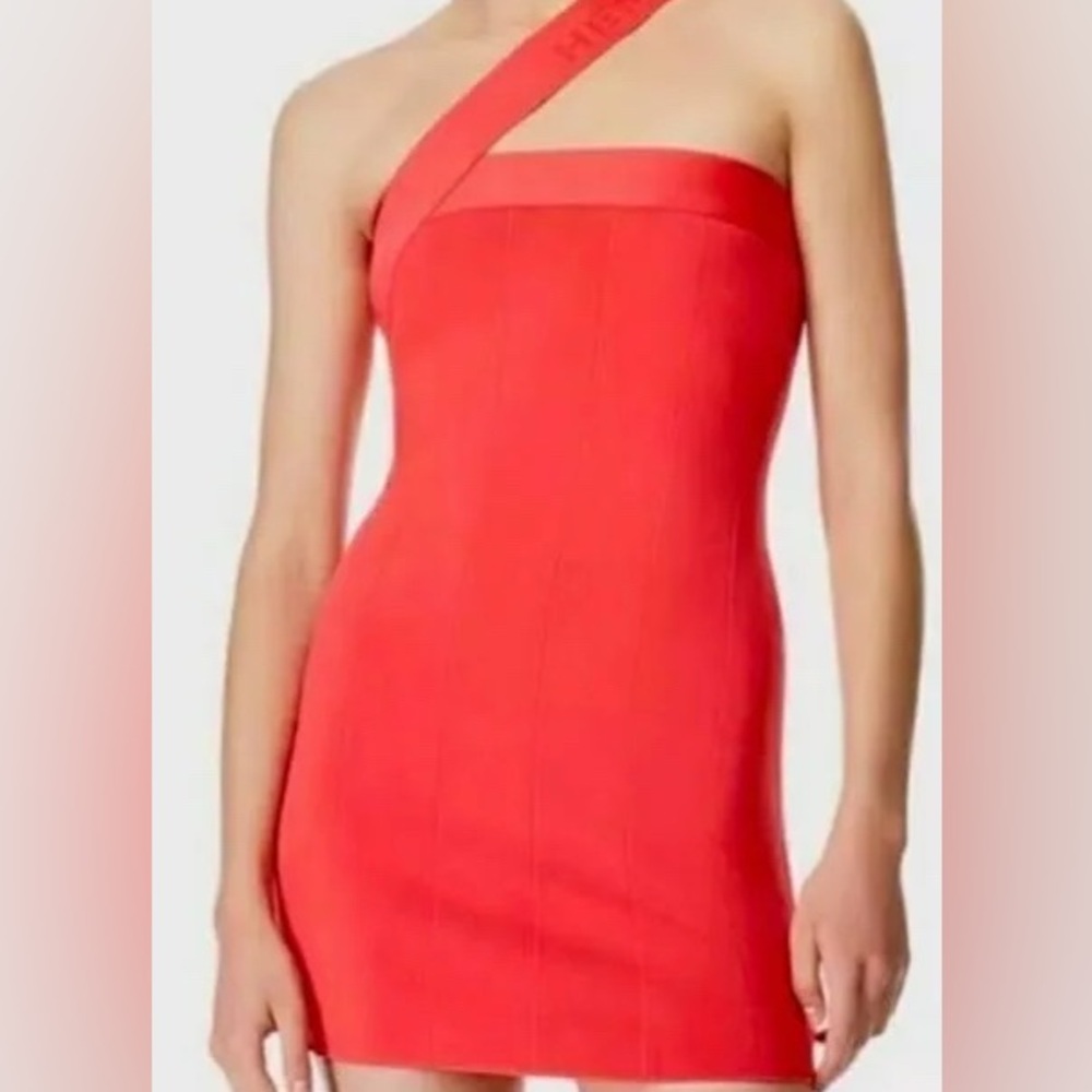 New with tags: Herve Leger Vibrant Red One-Shoulder Dress